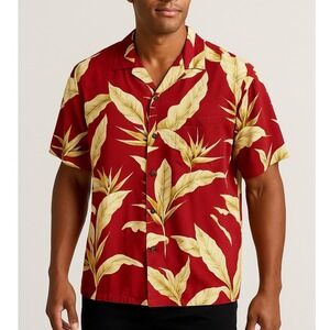 Hawaiian Reserve Red Tropical‎ Aloha Shirt Mens XL Rayon Made in Hawaii Vacation